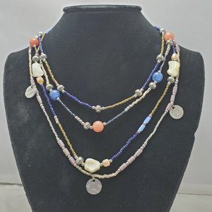 Christopher & Banks 4 strand multi color necklace silver chain